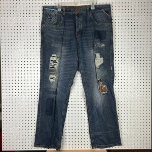 Parish Nation Y2K Blue‎ Jeans 42x34 Distressed Worn Upcycled Skater Grunge Dark